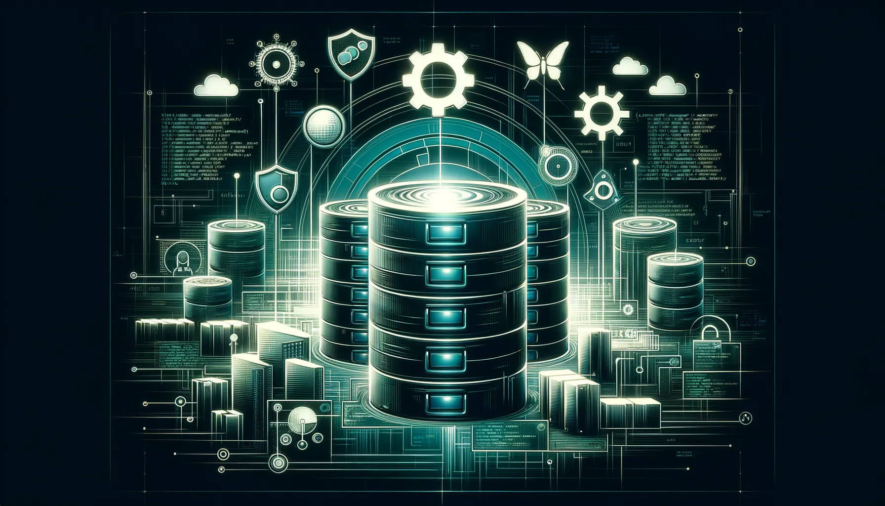 Dark banner showing servers, code, and network diagrams in light teal accents.