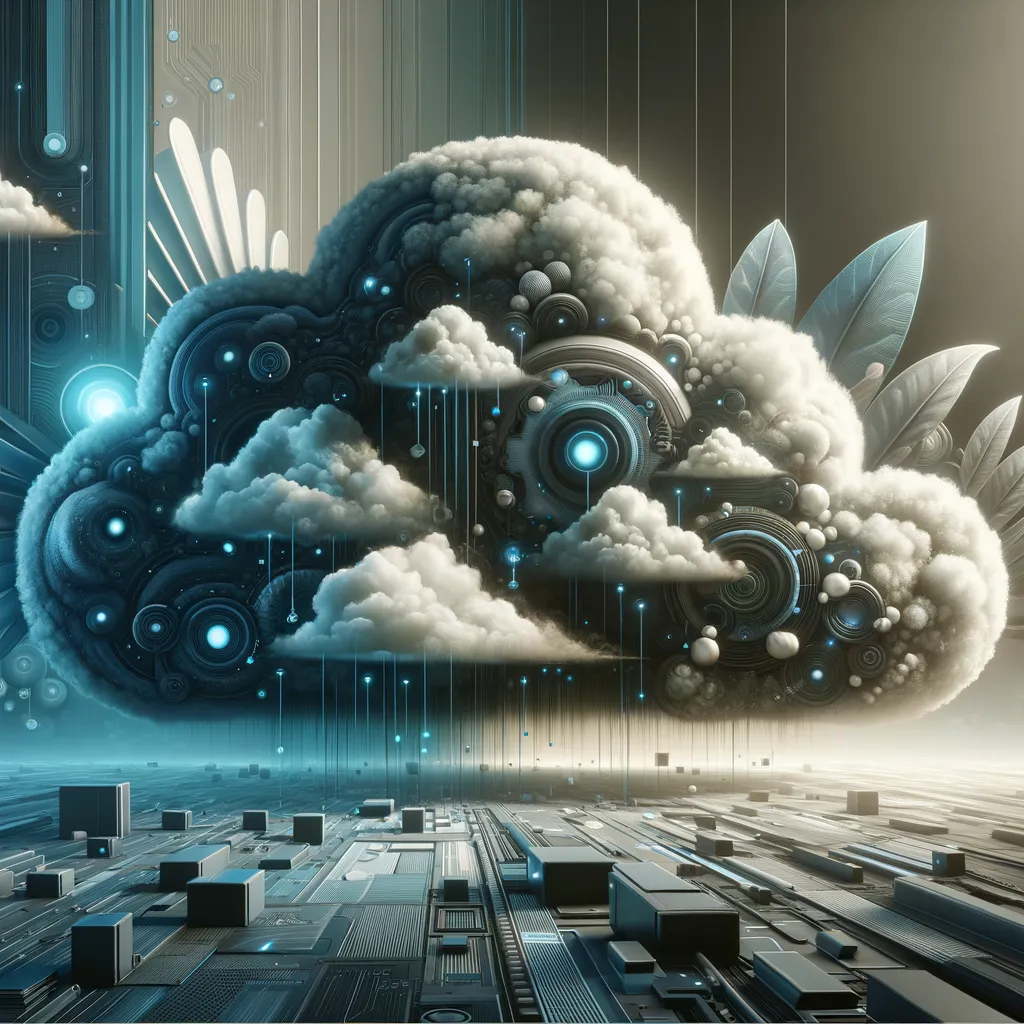 Digital art banner showing benefits of cloud automation with dark and teal technology elements.