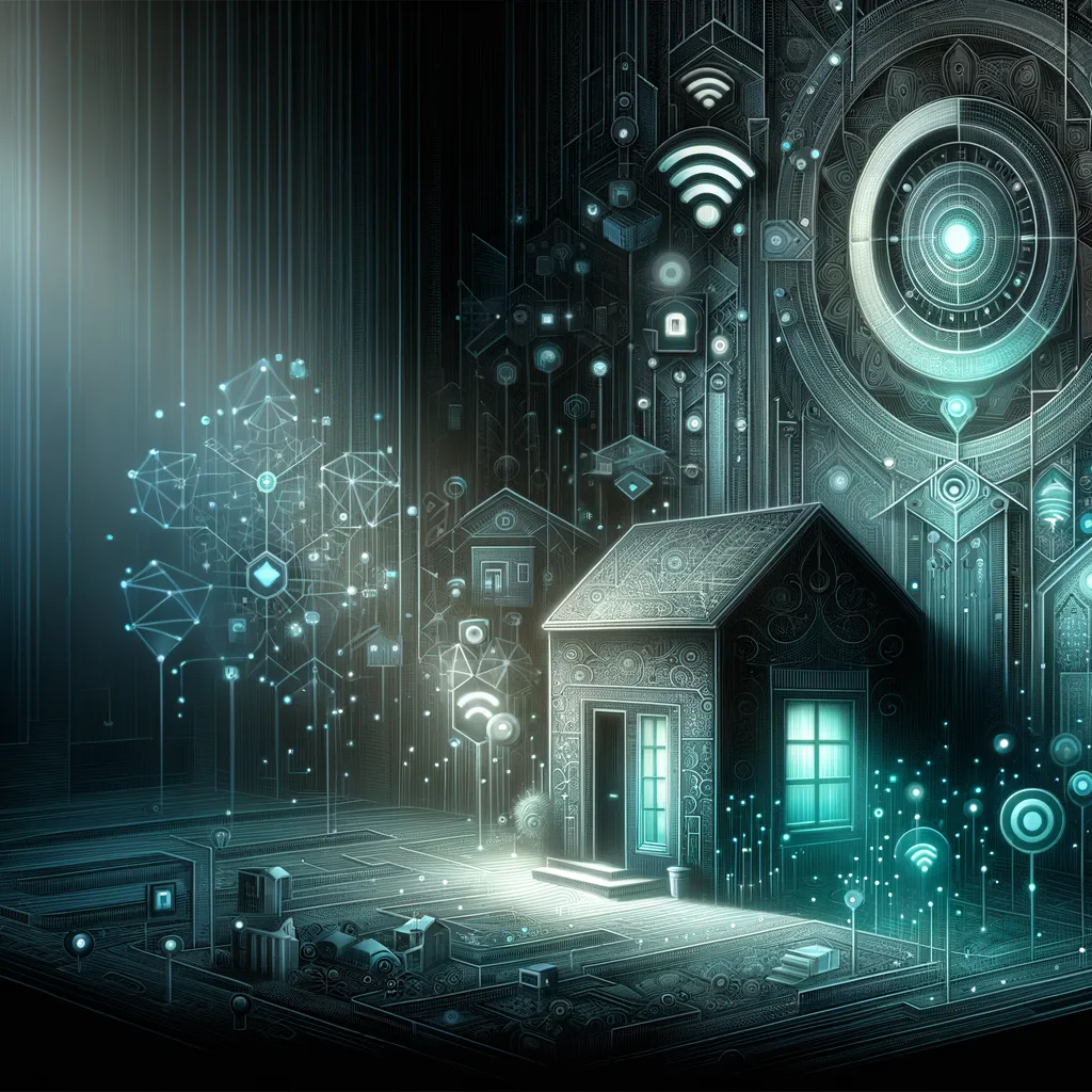 Mysterious digital art showcasing wireless tech advantages with teal accents and advanced technology symbols.