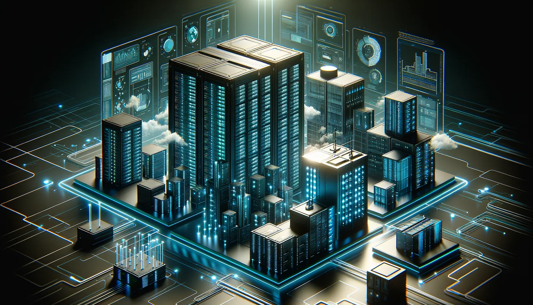 Dark photorealistic tech banner on best practices in modern data warehousing, teal accents.