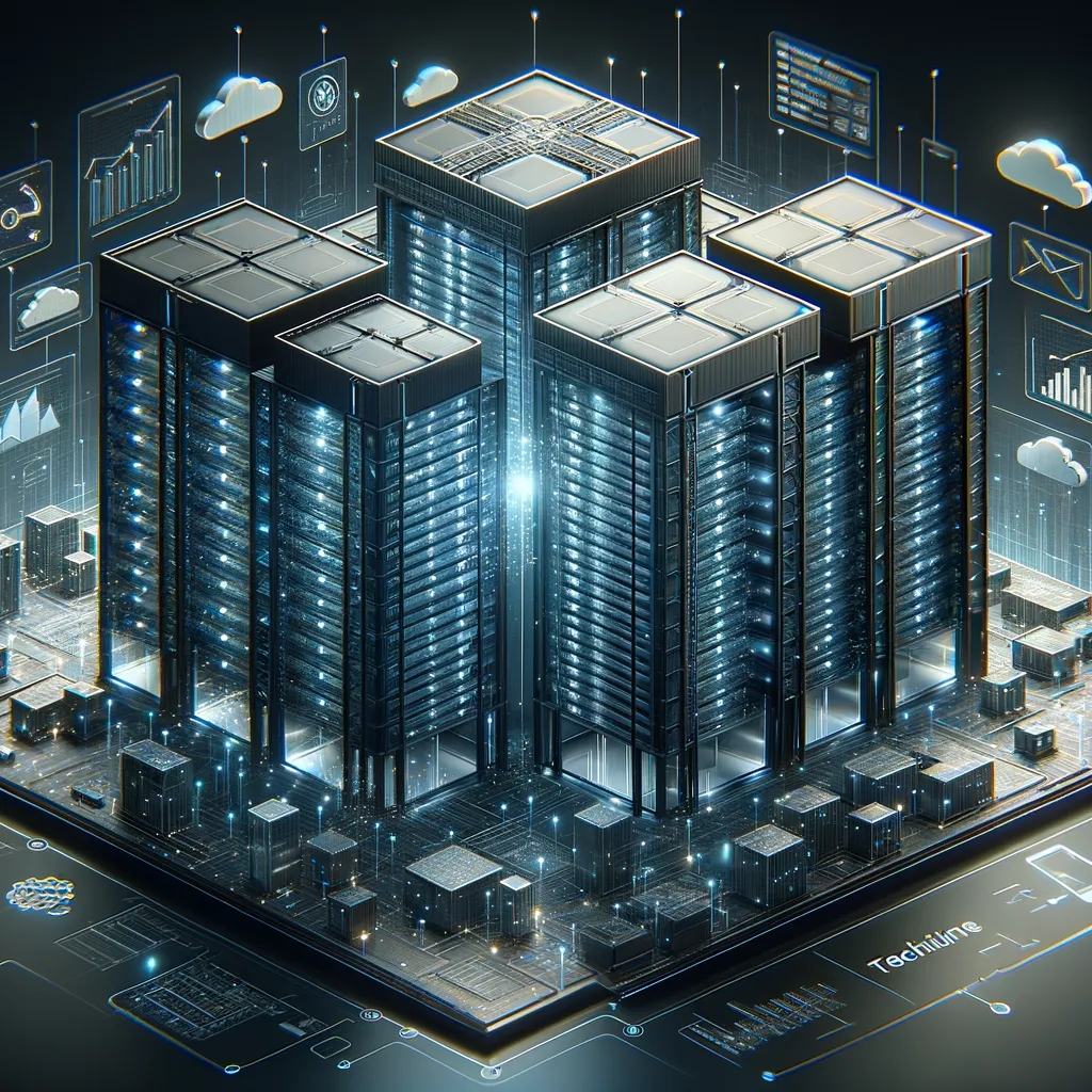 Dark, teal-accented data warehouse construction, symbolizing technology and the pursuit of business insights.