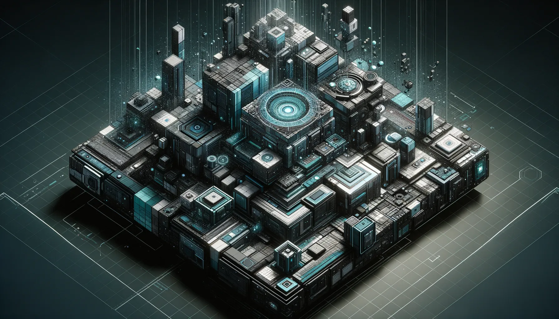 Dark photorealistic banner illustrating responsive web interface schematics, teal accents emphasize modern complexity.