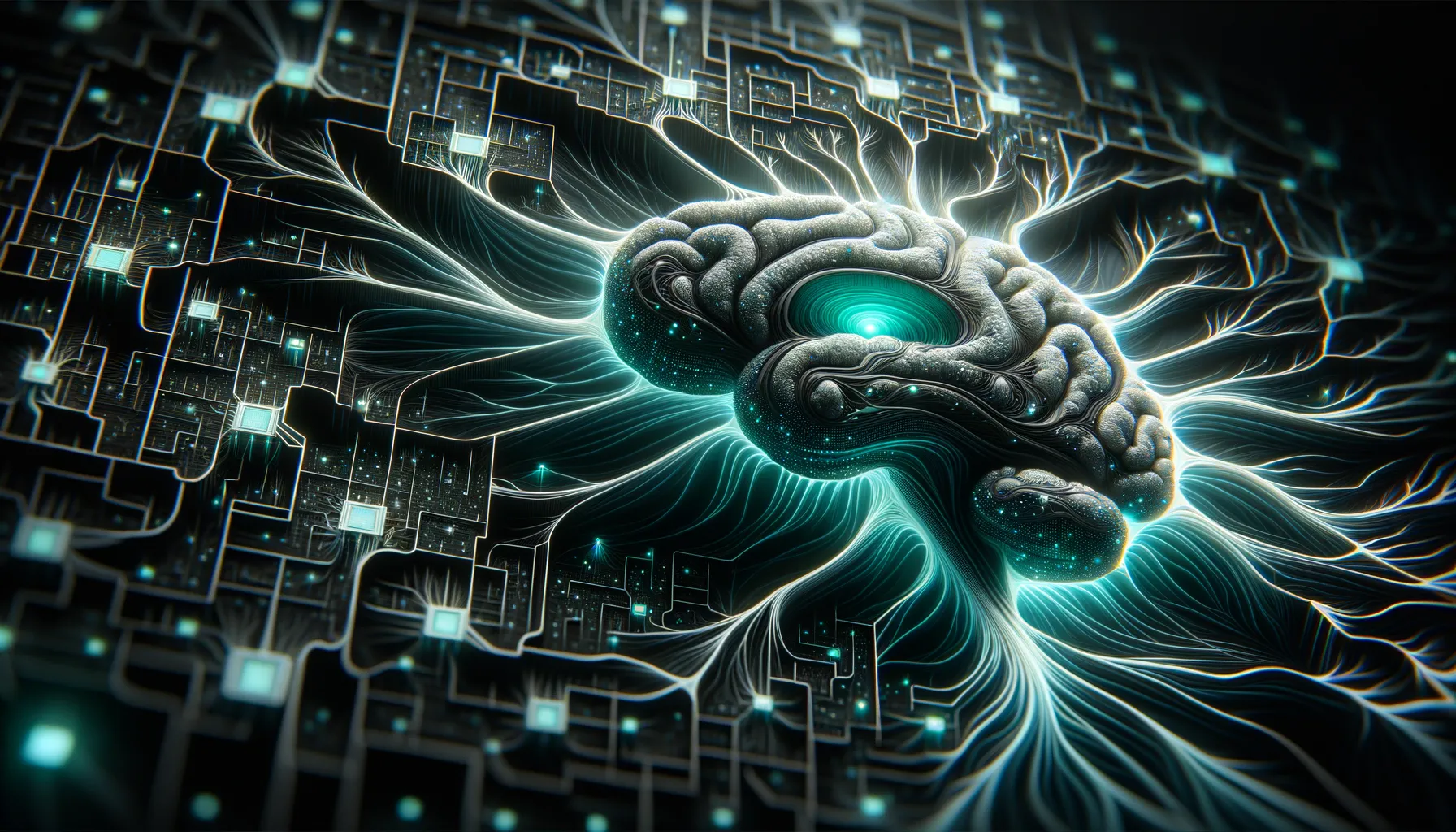 Dark banner displays teal-glowing neural network nodes, balancing complexity and simplicity for beginners.