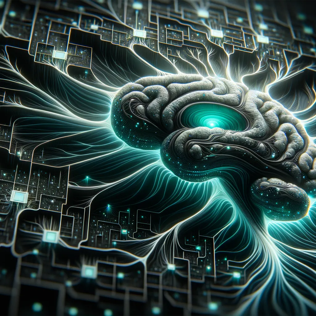 Dark banner displays teal-glowing neural network nodes, balancing complexity and simplicity for beginners.