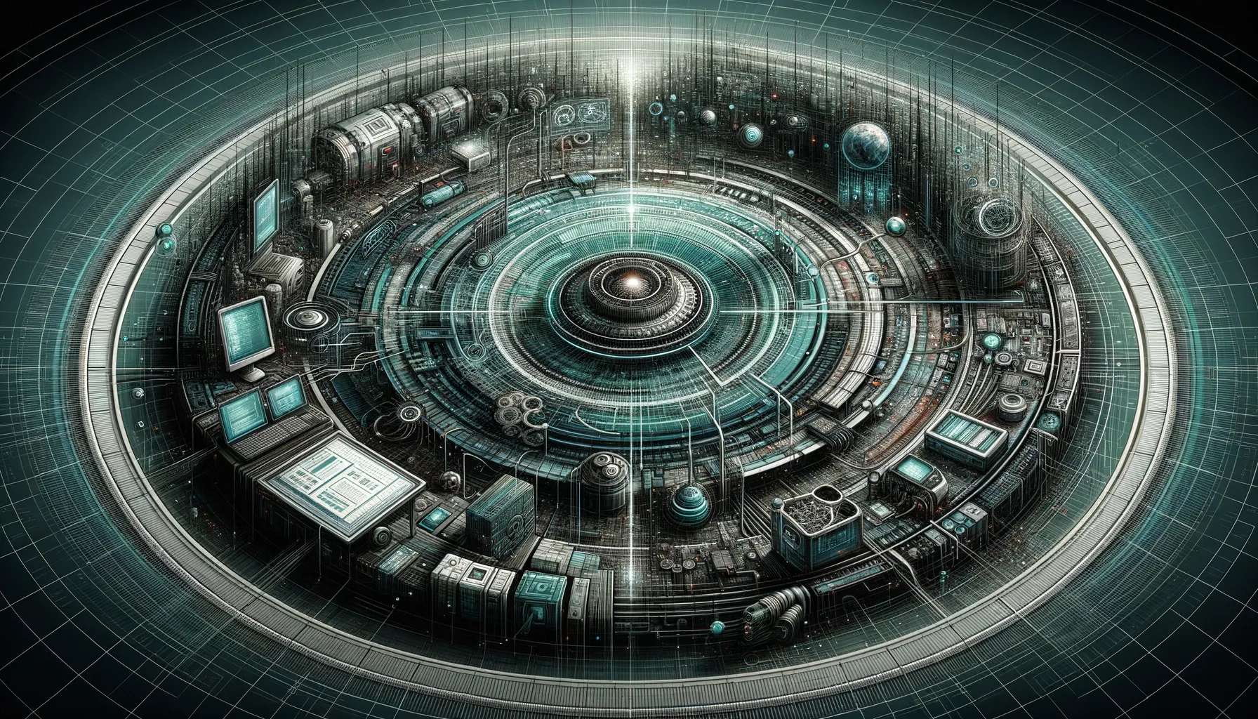 Dark tech banner: servers, network diagrams, glowing teal nodes, minimal title “Network Management”.