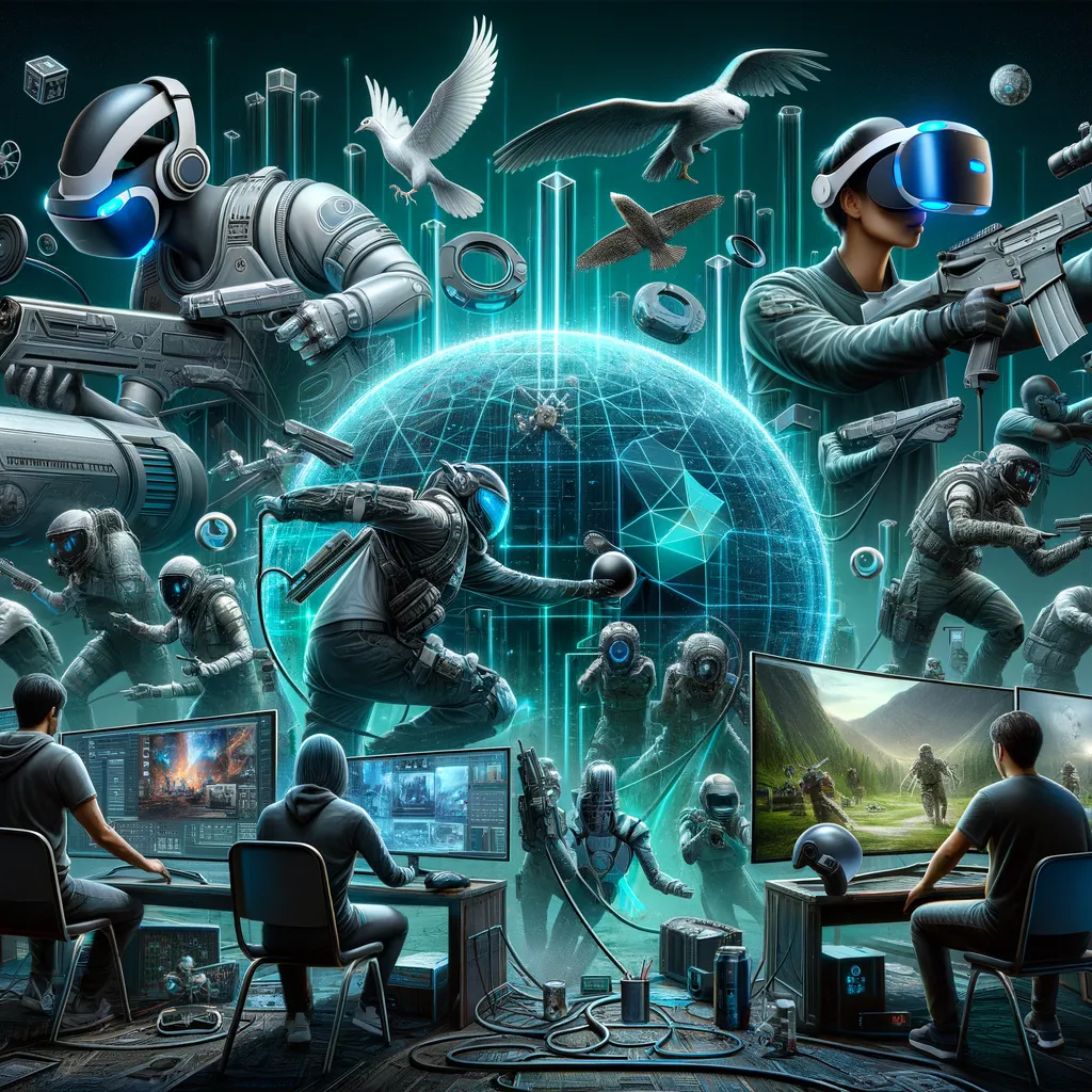 Digital art banner of diverse gamers in immersive gaming environment with futuristic technology.
