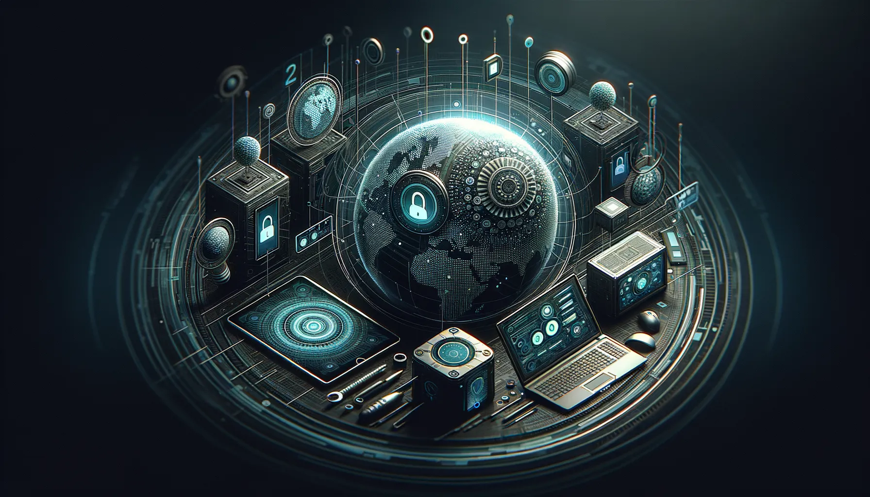 Professional dark-teal tech banner on identity management best practices for modern organizations.