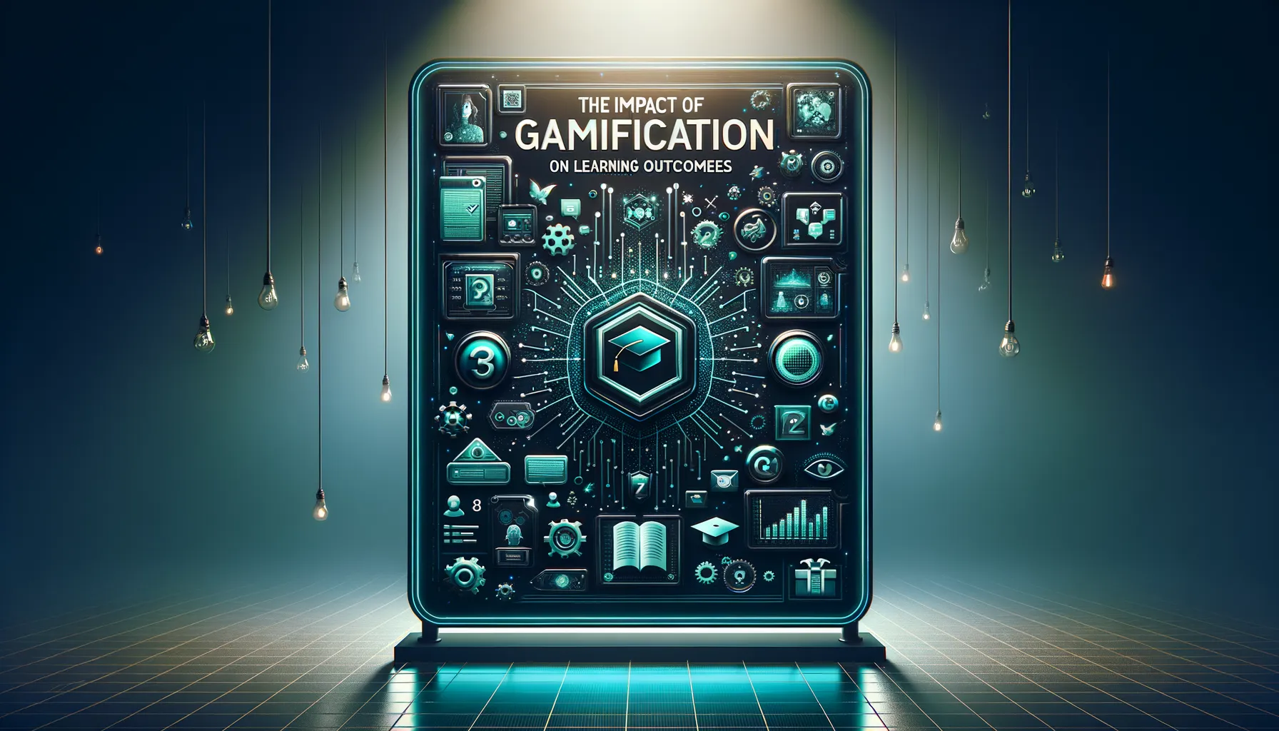 Detailed and modern gamification impact on learning banner with teal accents on dark background.