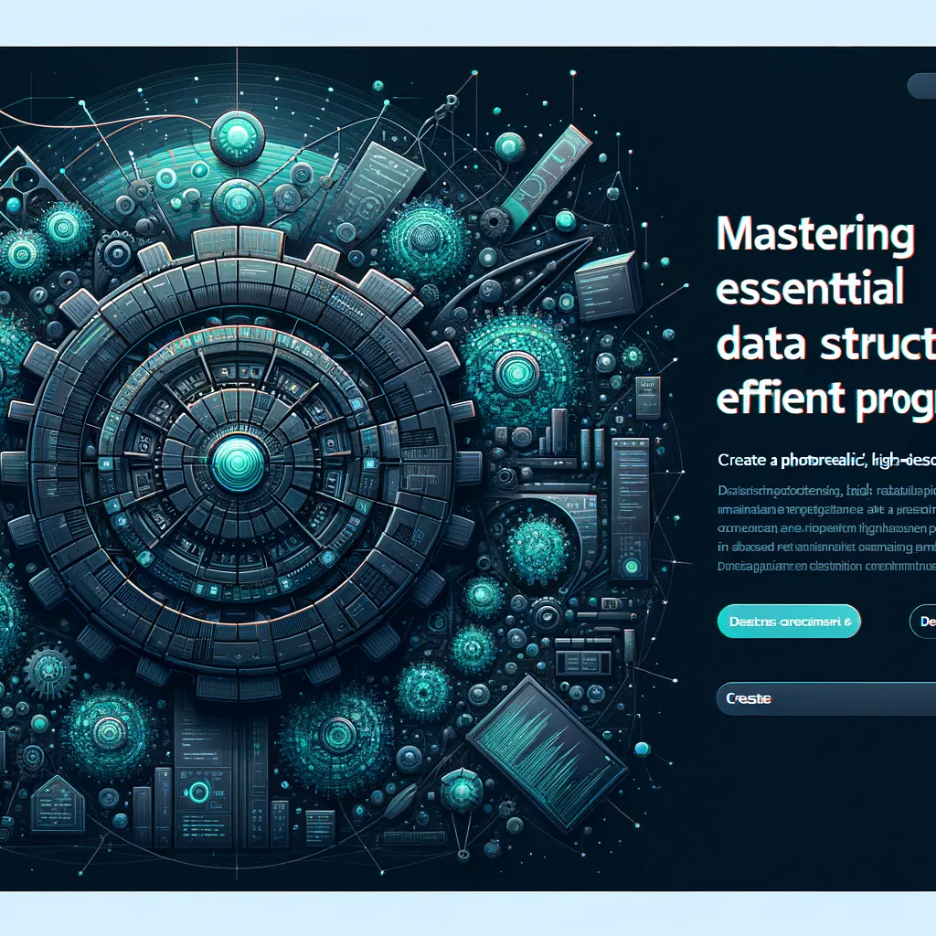 Dark tech banner showing efficient data structure diagrams glowing teal on abstract circuitry background.
