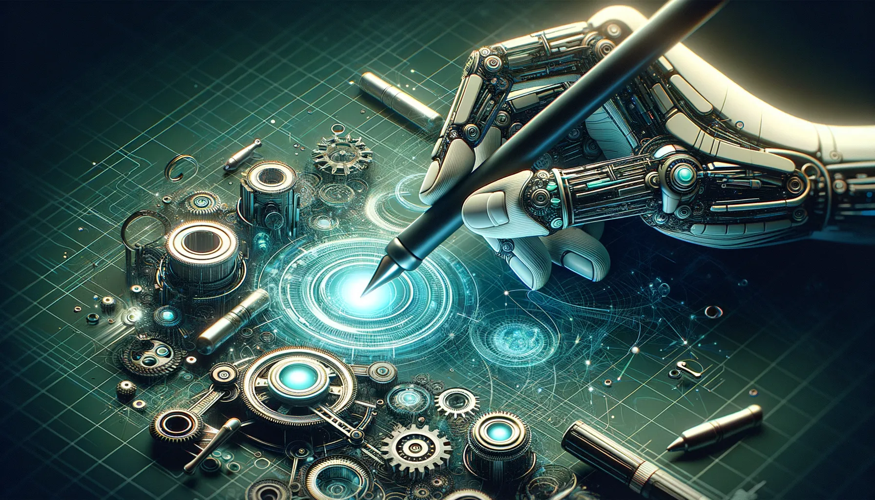 Dark banner of devices, wireframes, and microinteractions illuminated by teal technology accents.