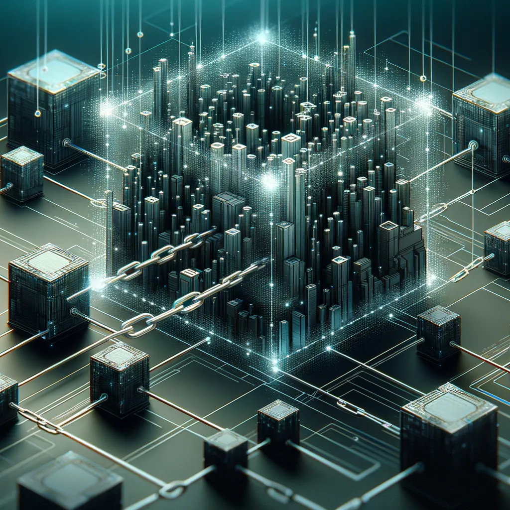 Dark photorealistic blockchain networks with teal accents, sophisticated business leadership technology theme.