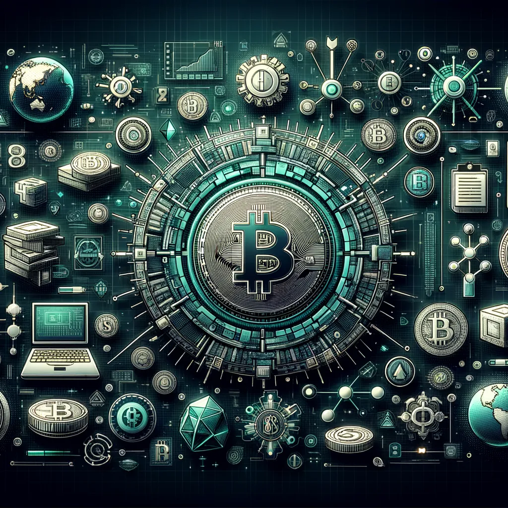 Cryptocurrency themed blog banner with high-res digital art, technology context, teal accents, informative symbols.