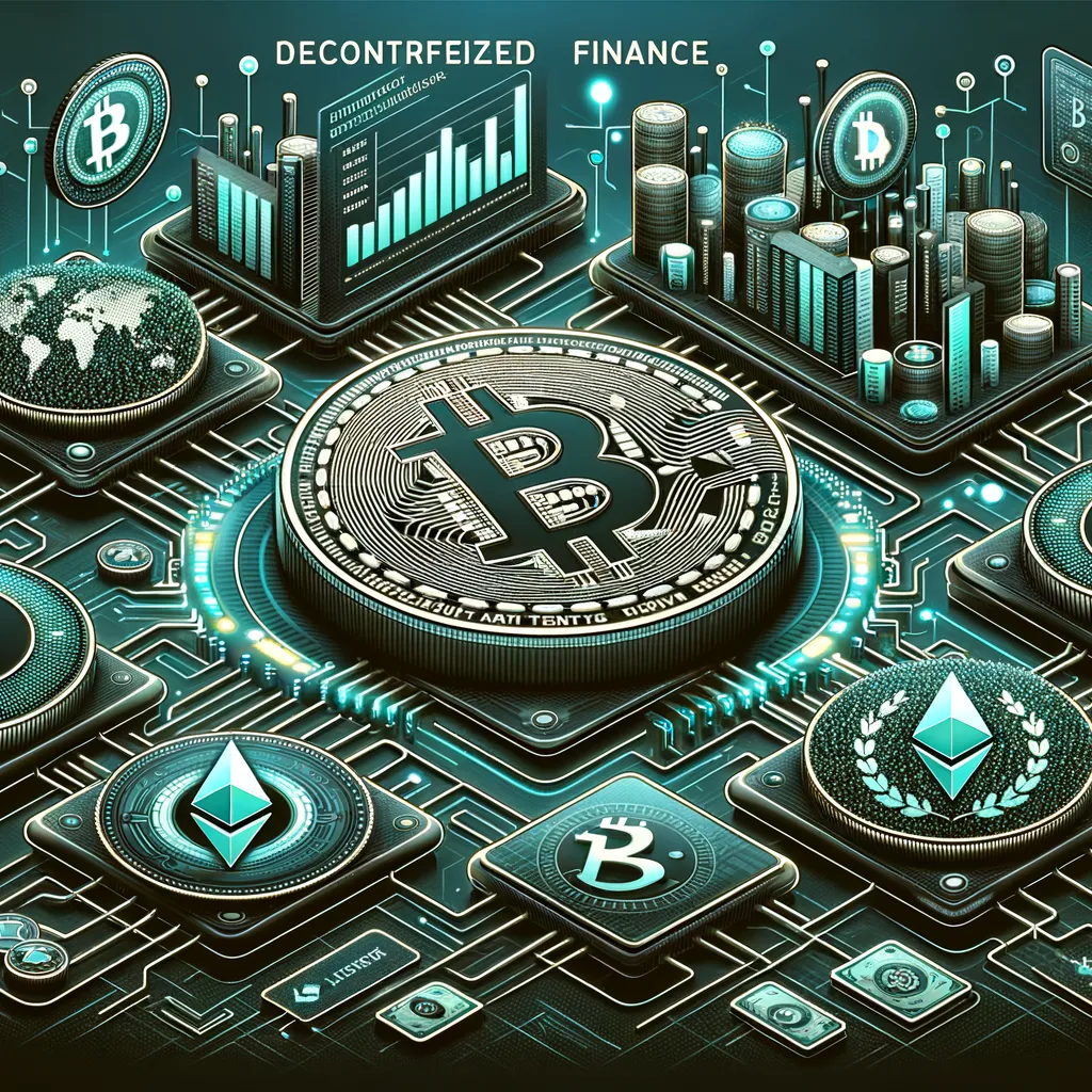 Dark banner with Bitcoin and Ethereum icons symbolizing decentralized finance's technological impact.