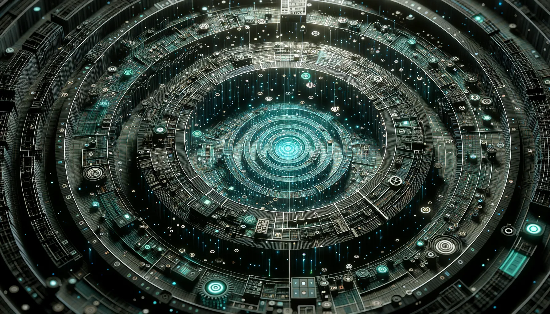 Dark tech banner: teal-lit intricate code patterns symbolize complex modern encryption algorithms.