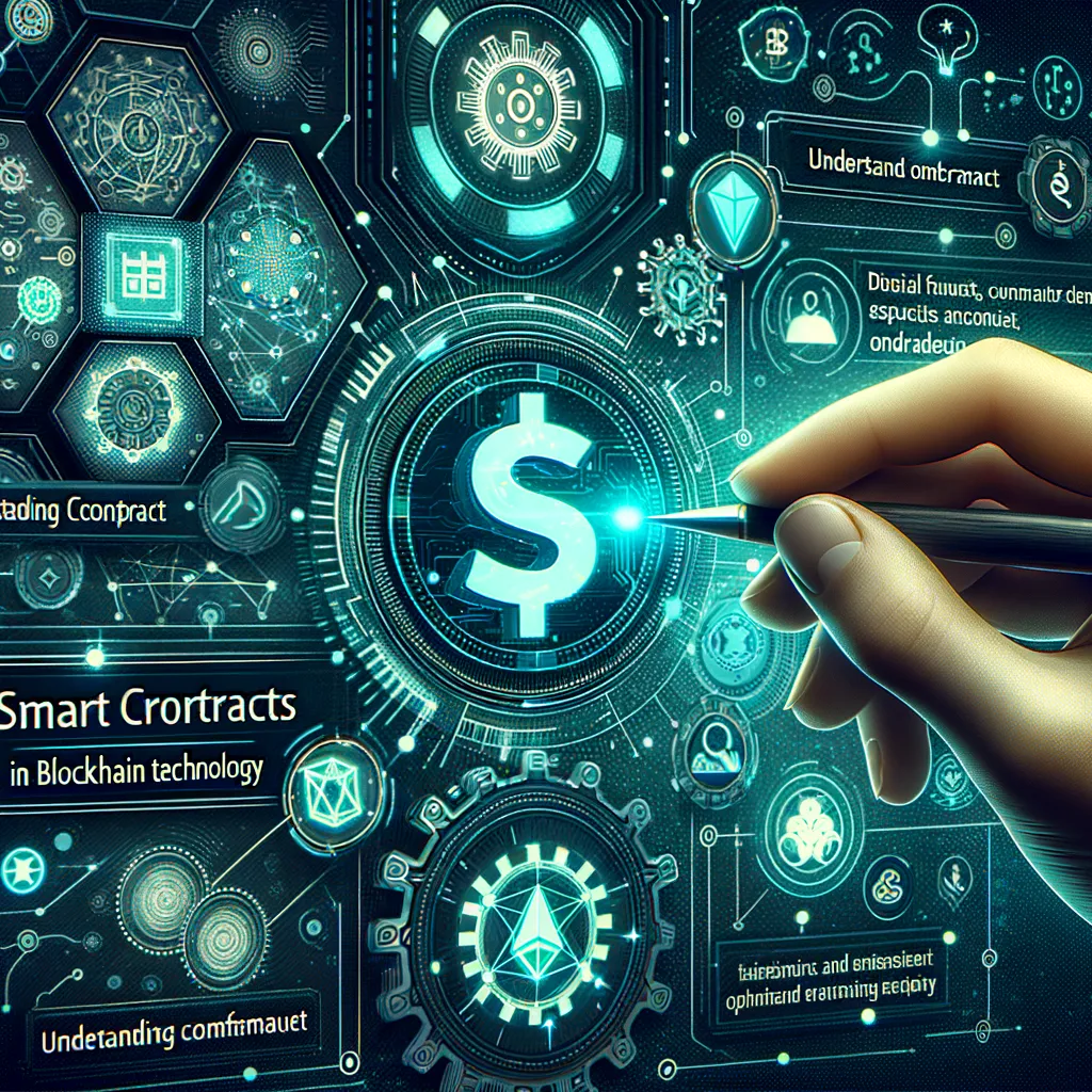 Photorealistic image of blockchain smart contracts with teal highlights on dark background.