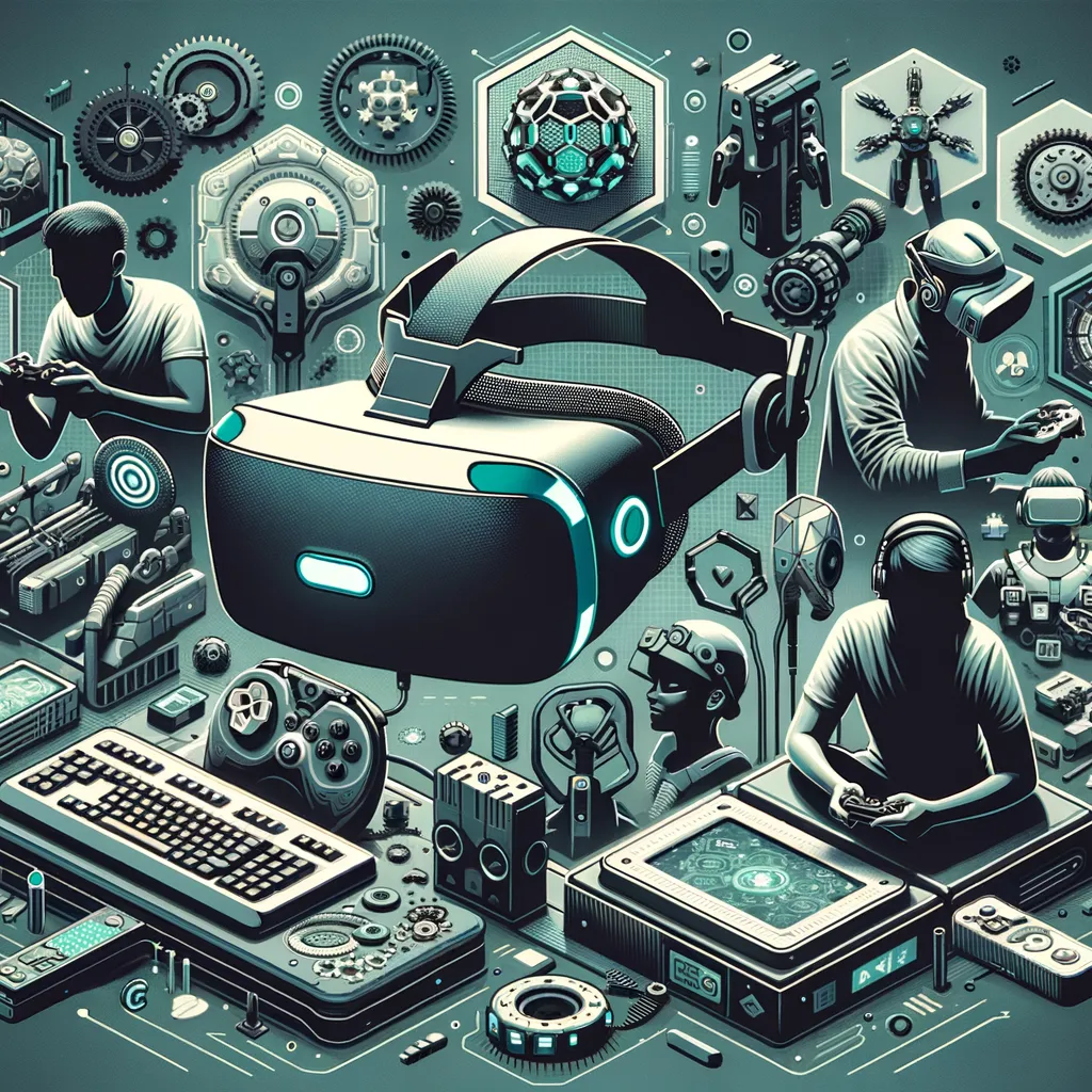 Futuristic blog banner: diverse people with VR headsets, teal accents, gaming and streaming.
